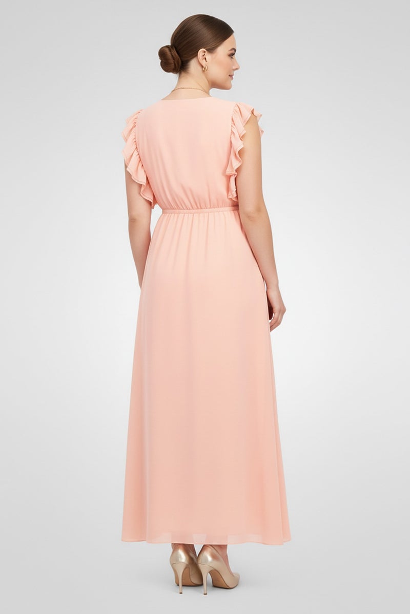 TWINSET Women Plain Ruffle Sleeve Maxi Dress, Pink - Image 4